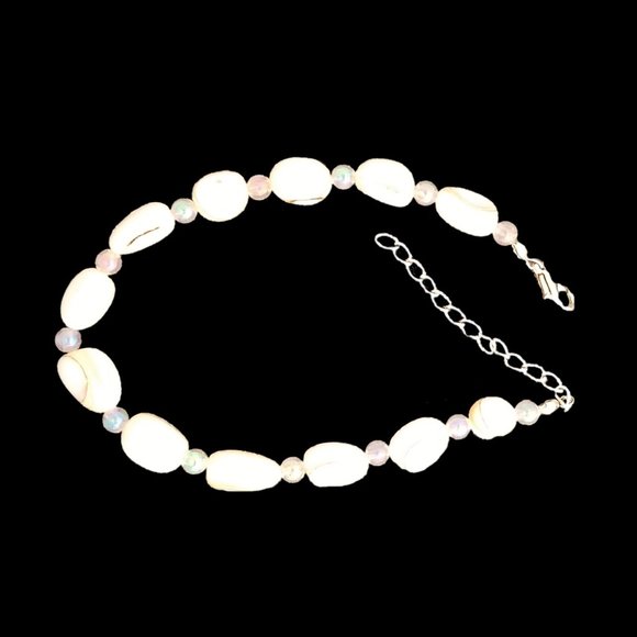 Shell Beach Pool Anklet with Aurora Borealis Beads - Picture 1 of 2